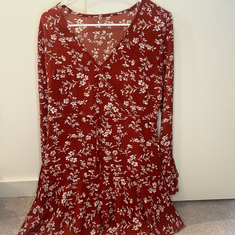 Burnt Orange Summer Dress with Flowers